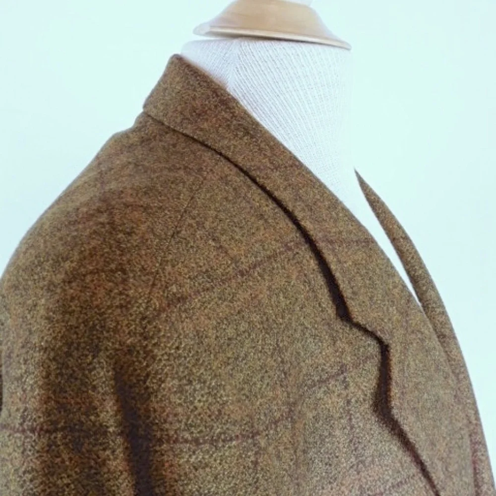 John W Nordstrom  Loro Piana Cashmere wool tweed plaid blazer 42 brown
